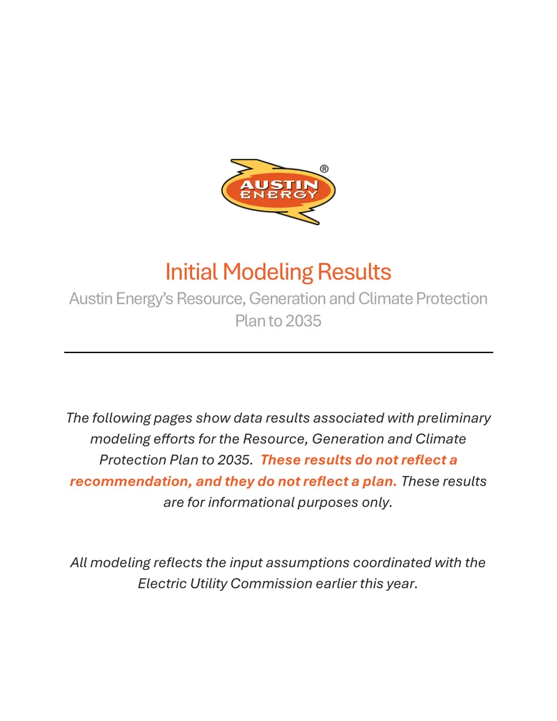 Modeling Results for Resource Generation and Climate Protection Plan preview page 1