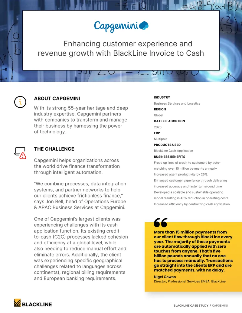 Capgemini BlackLine Cash Application Case Study