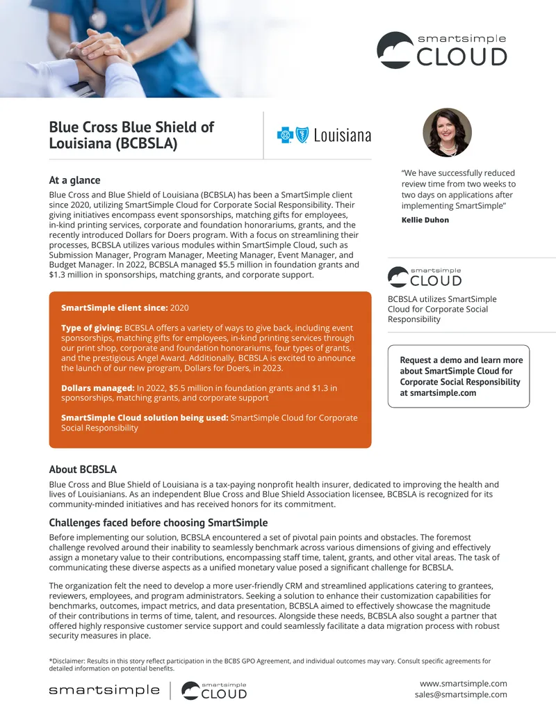 Blue Cross Blue Shield of Louisiana SmartSimple Case Study