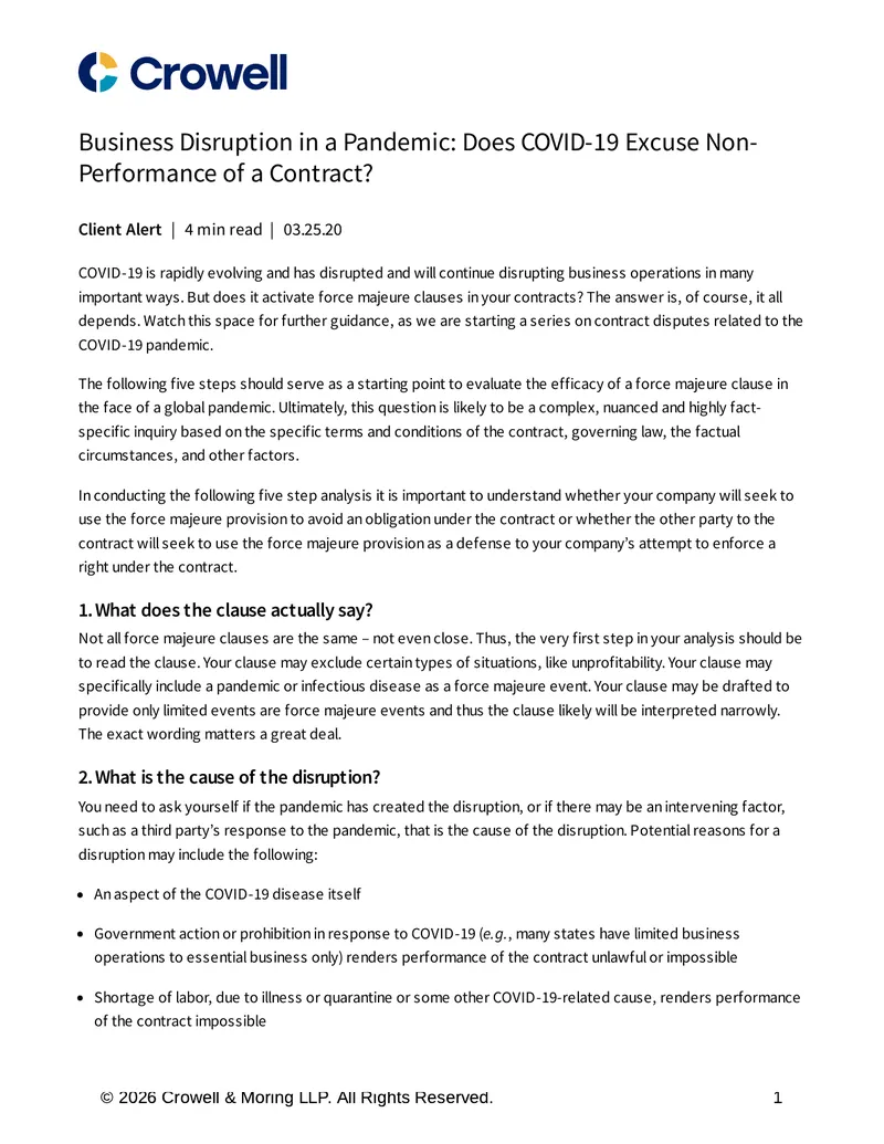 Business Disruption and Contract Non-Performance Analysis