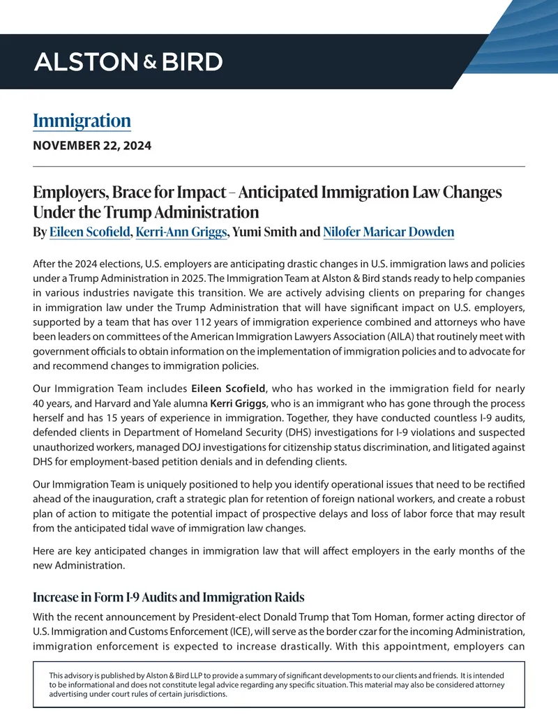 Anticipated Changes in U.S. Immigration Law