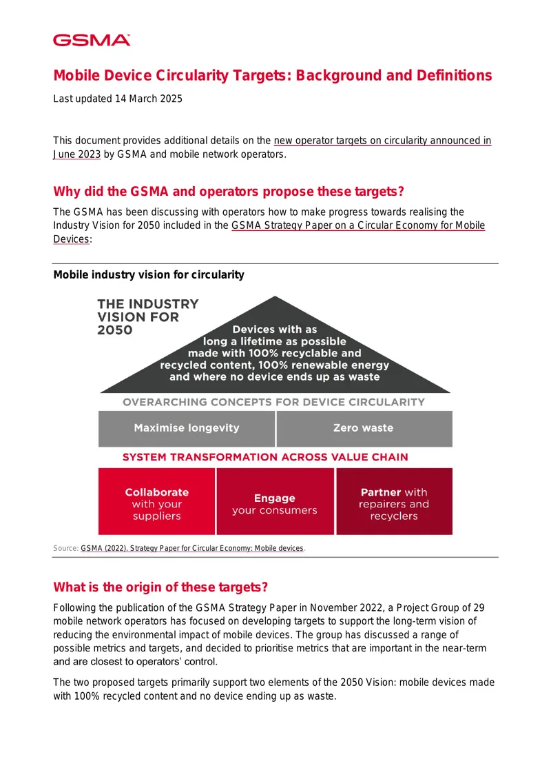 Mobile Device Circularity Targets Background and Definitions