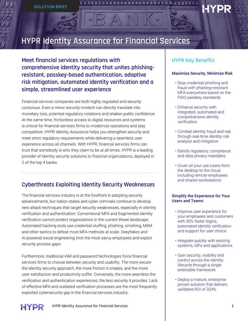 HYPR Identity Assurance for Financial Services