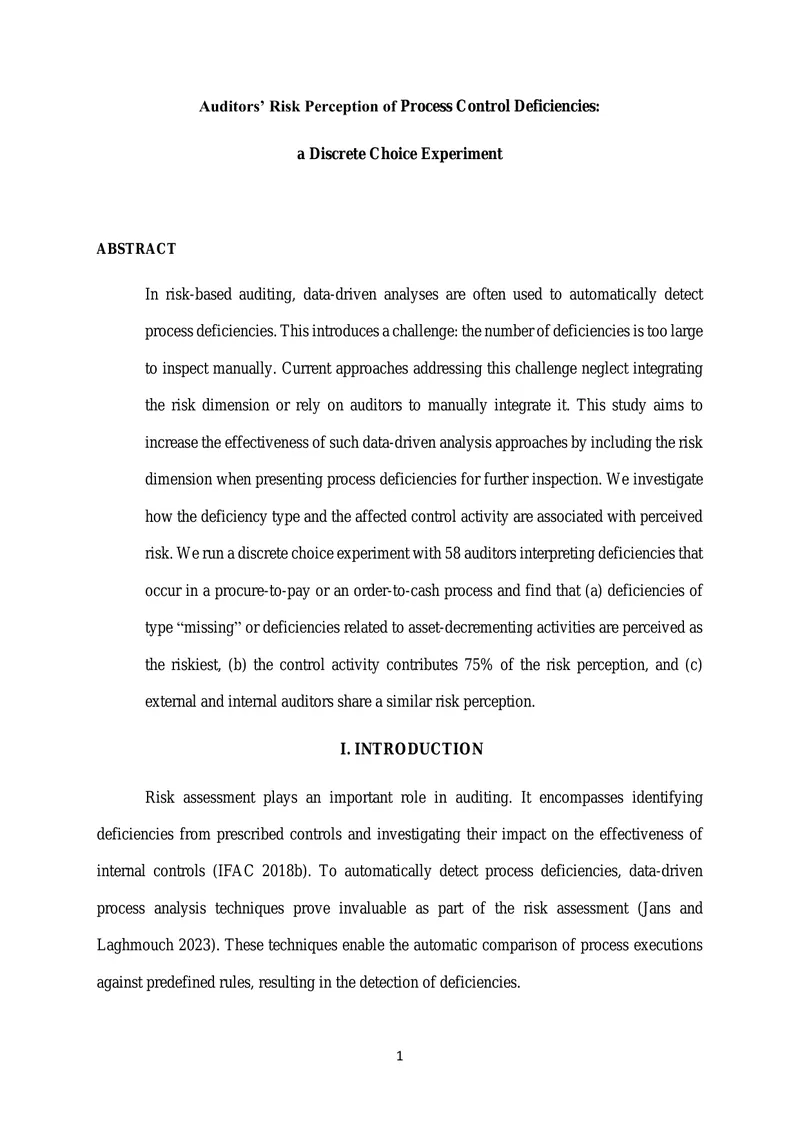 Auditors’ Risk Perception of Process Control Deficiencies