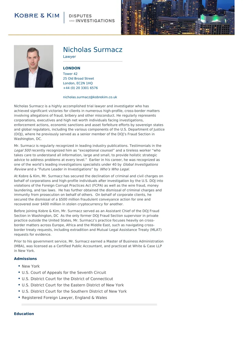 Nicholas Surmacz Professional Profile