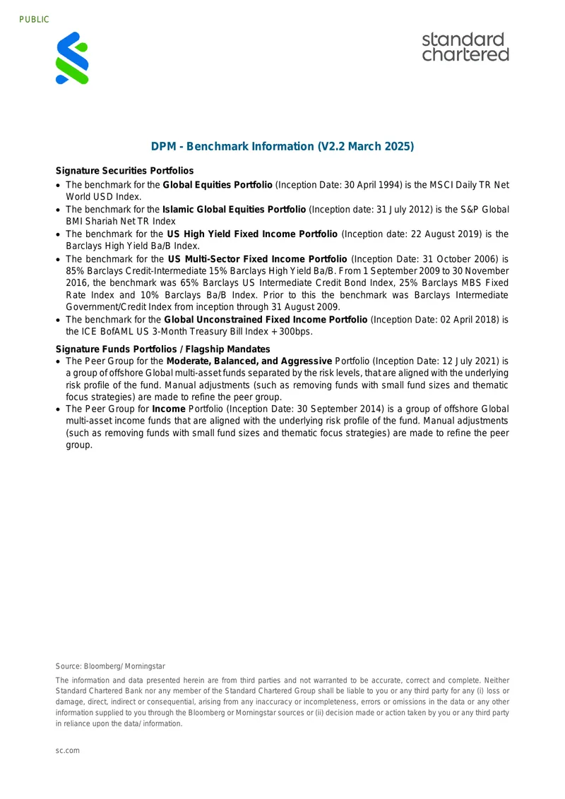 Benchmark Information for Signature Securities Portfolios