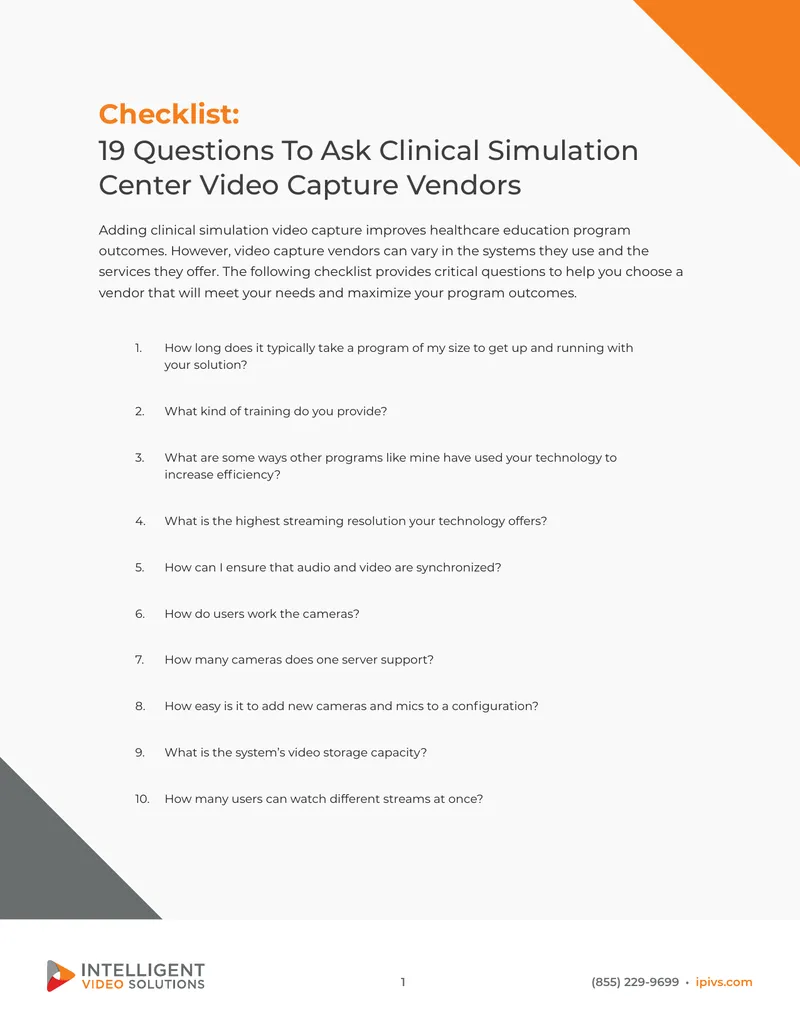Questions for Clinical Simulation Video Capture Vendors