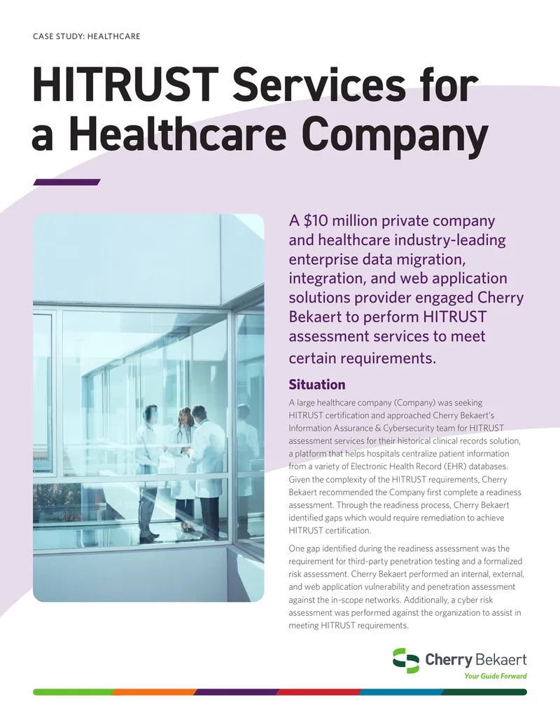HITRUST Assessment Services for Healthcare Company