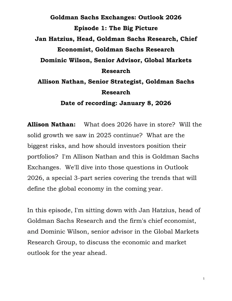 Goldman Sachs Exchanges: Economic Outlook for 2026