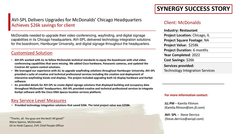 Technology Integration Solutions for McDonalds Headquarters