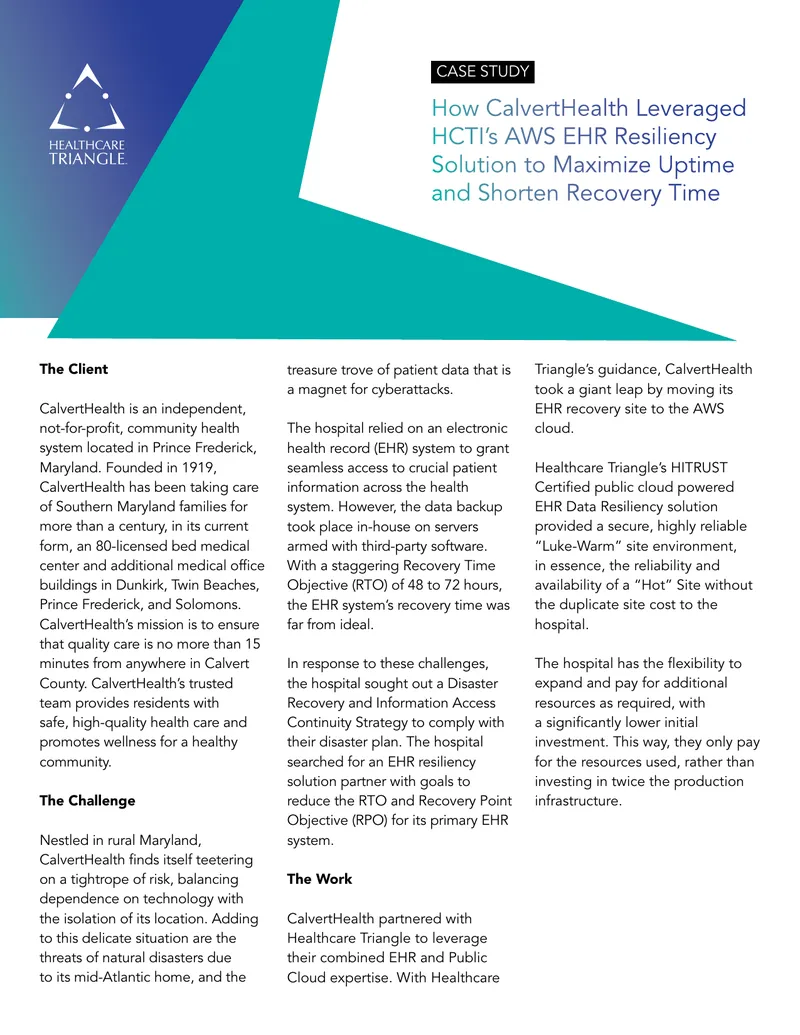 CalvertHealth EHR Resiliency Solution Case Study