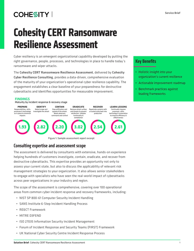 Cohesity CERT Ransomware Resilience Assessment Brief
