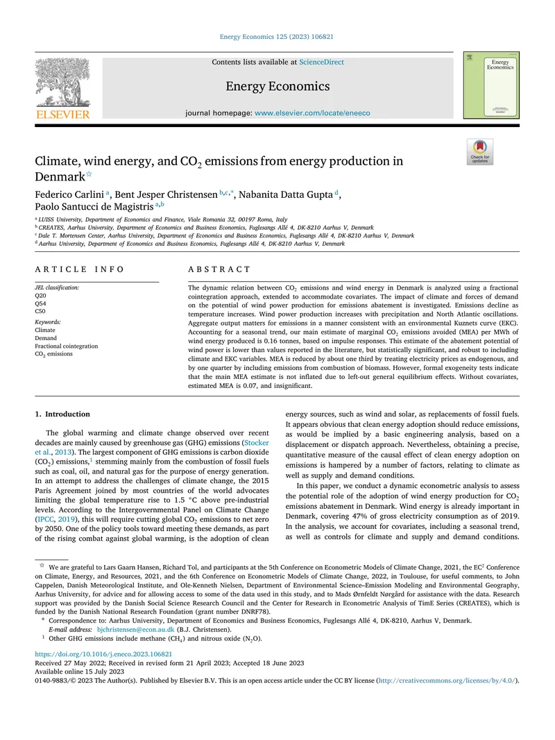 Dynamic Analysis of CO2 Emissions and Wind Energy in Denmark
