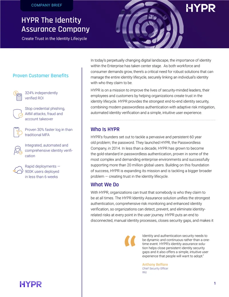HYPR Identity Assurance Solution Overview