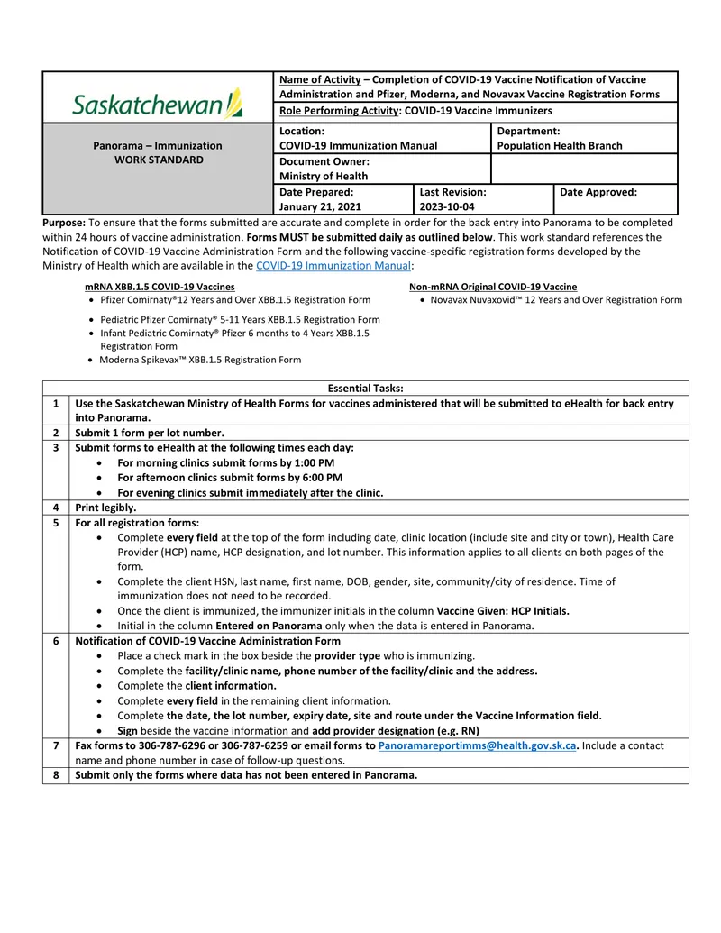 COVID-19 Vaccine Administration Notification and Registration Procedures