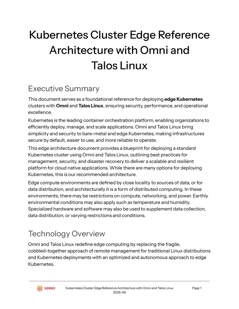 Kubernetes Cluster Edge Reference Architecture with Omni and Talos Linux