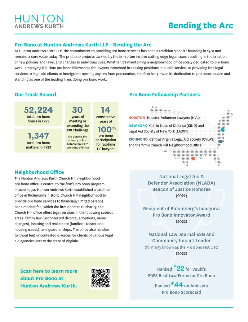 Pro Bono Services at Hunton Andrews Kurth LLP