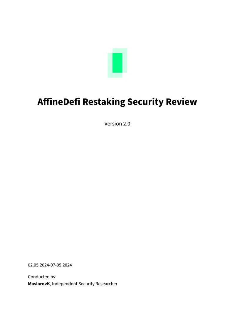 Affine Defi Restaking Security Review