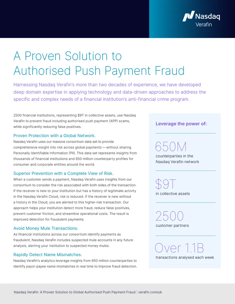 Nasdaq Verafin Solution for Payment Fraud Prevention