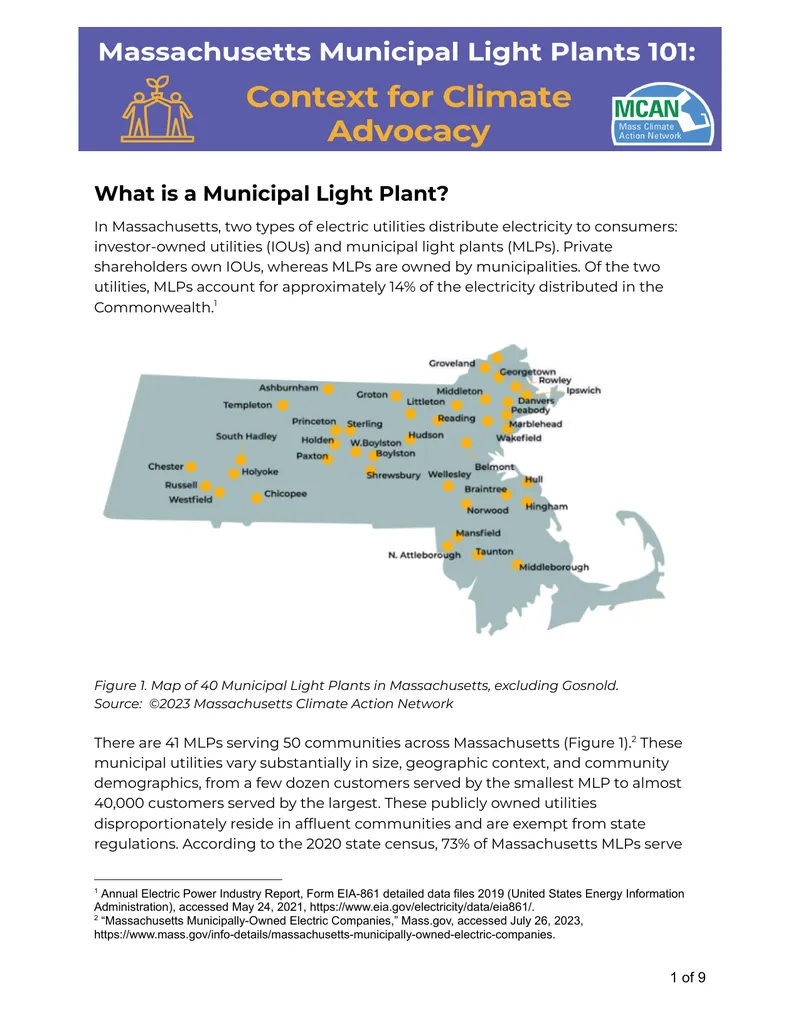 Municipal Light Plants in Massachusetts Overview