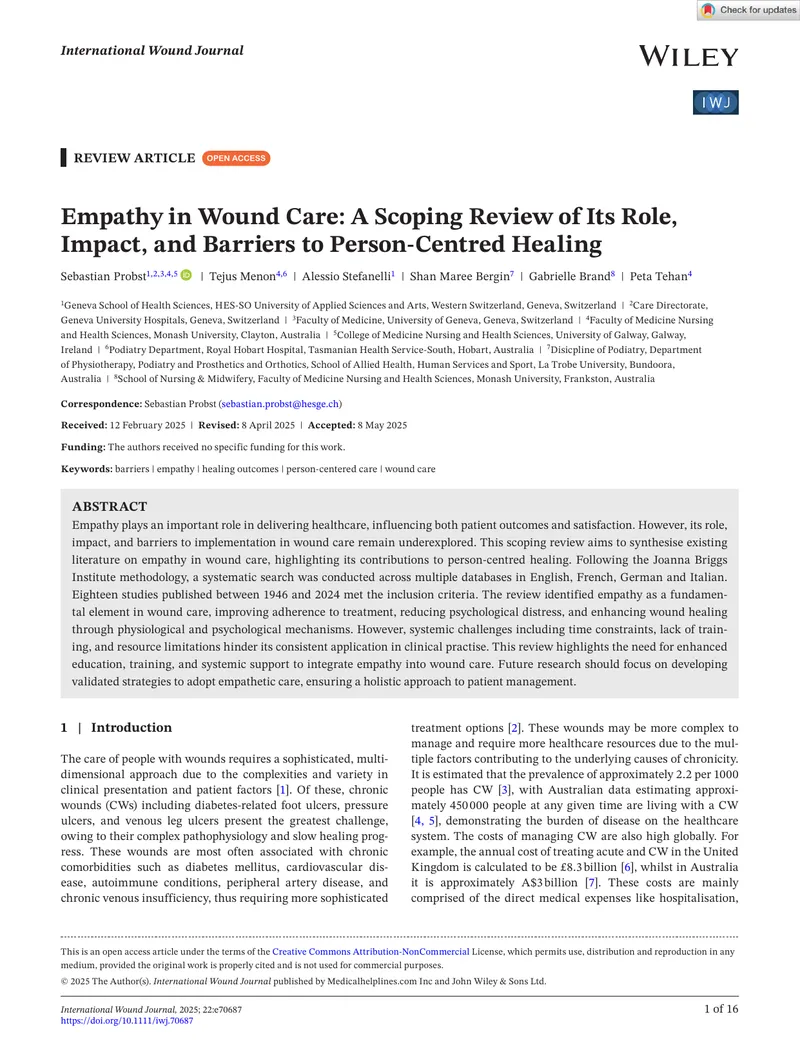 Empathy in Wound Care: A Scoping Review