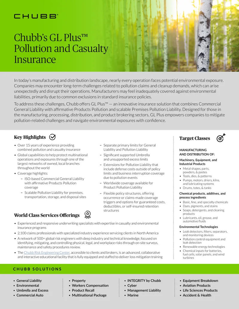 Chubb GL Plus Pollution and Casualty Insurance Overview