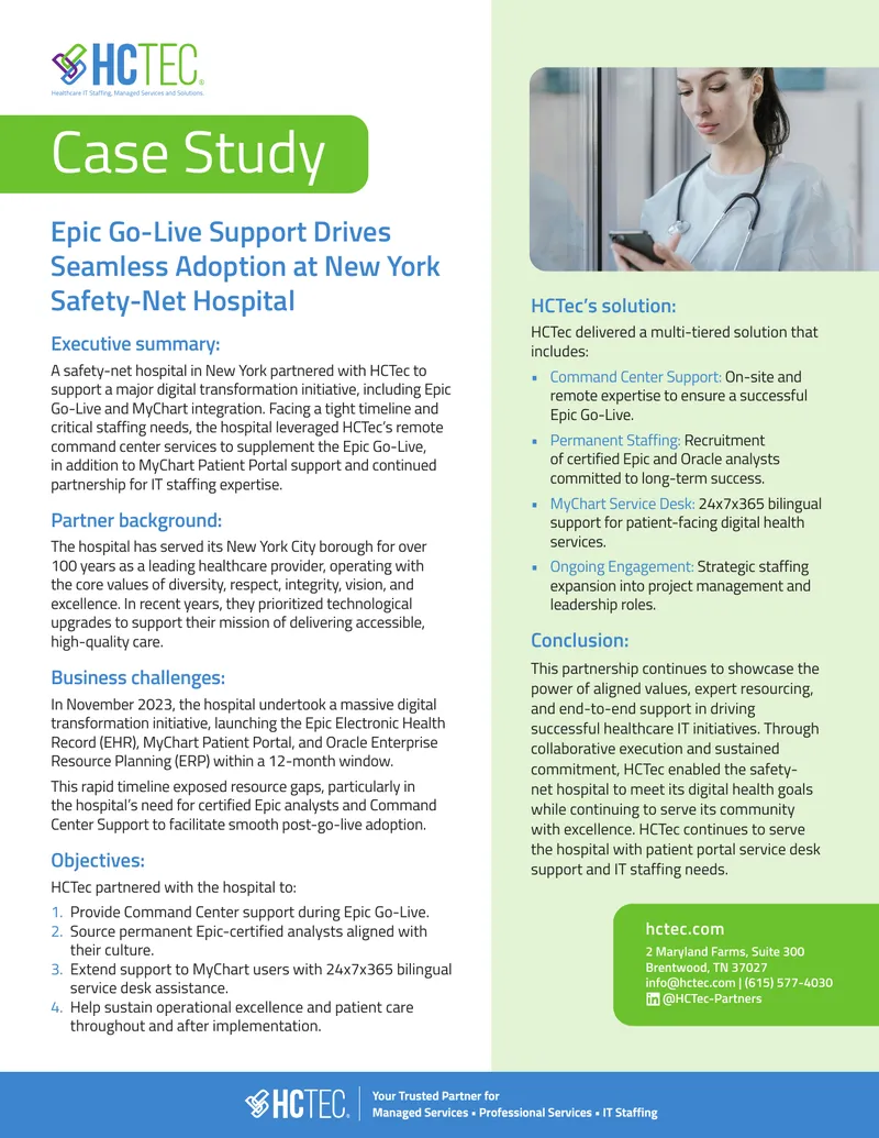 Epic Go-Live Support at New York Safety-Net Hospital
