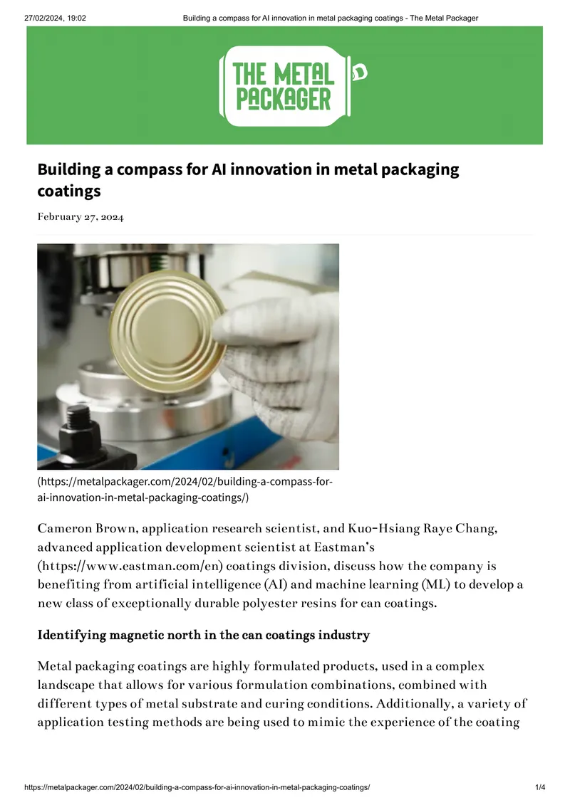 AI Innovation in Metal Packaging Coatings