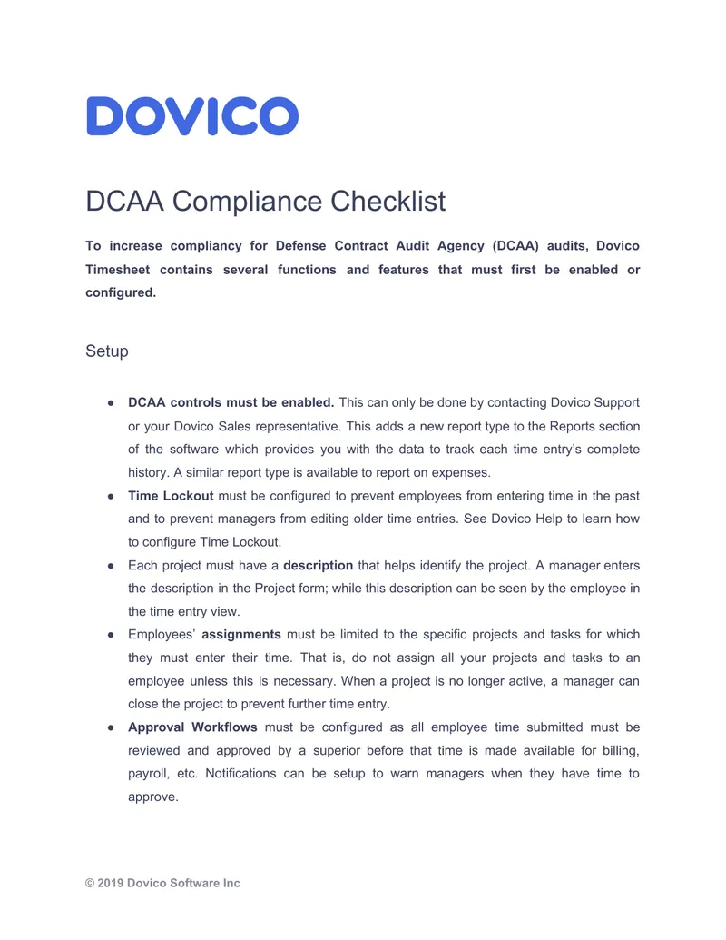 DCAA Compliance Implementation Checklist