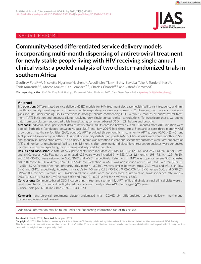 Community-Based Differentiated Service Delivery Models