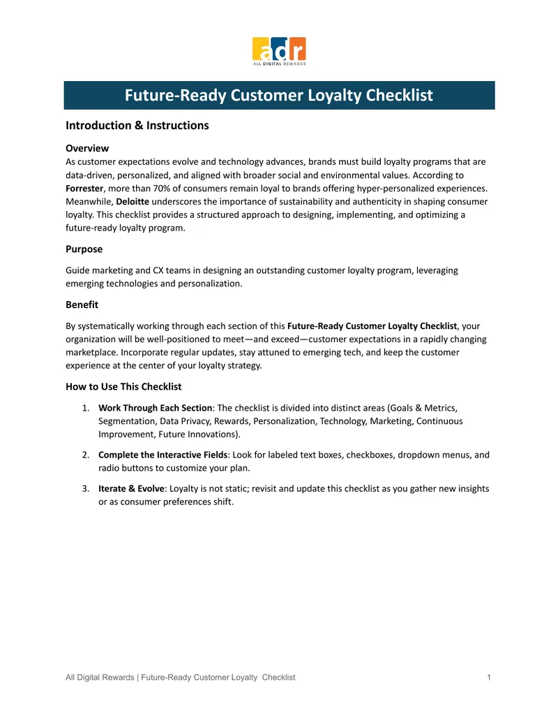 Future-Ready Customer Loyalty Checklist