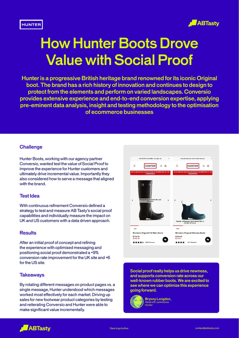Hunter Boots Social Proof Optimization Case Study