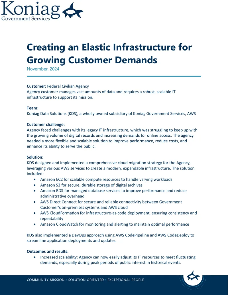 Elastic Infrastructure Implementation for Federal Agency