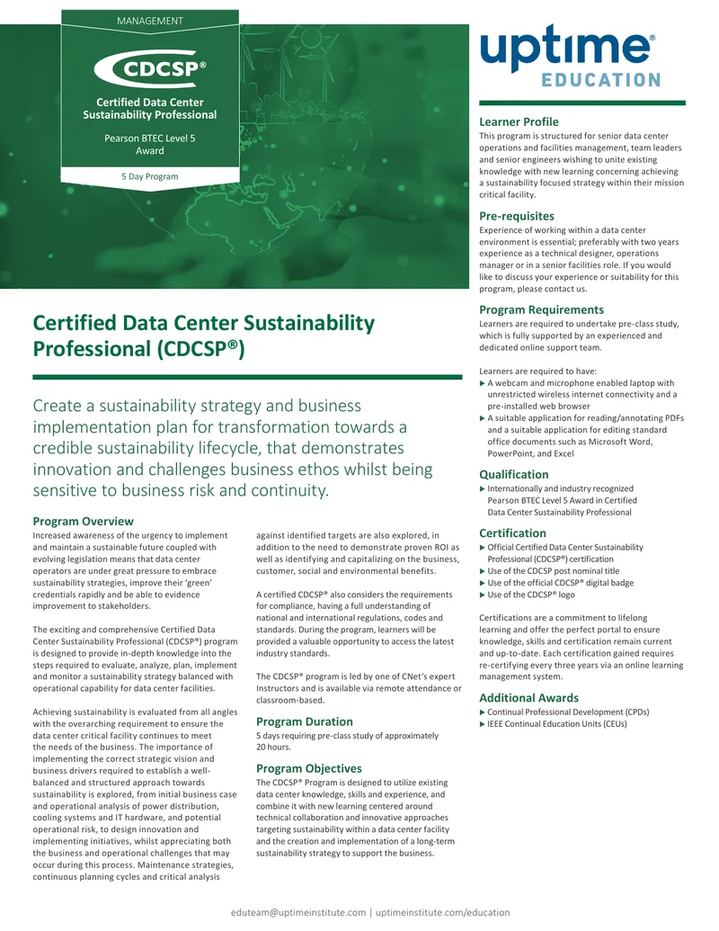 Certified Data Center Sustainability Professional Program Overview preview page 1