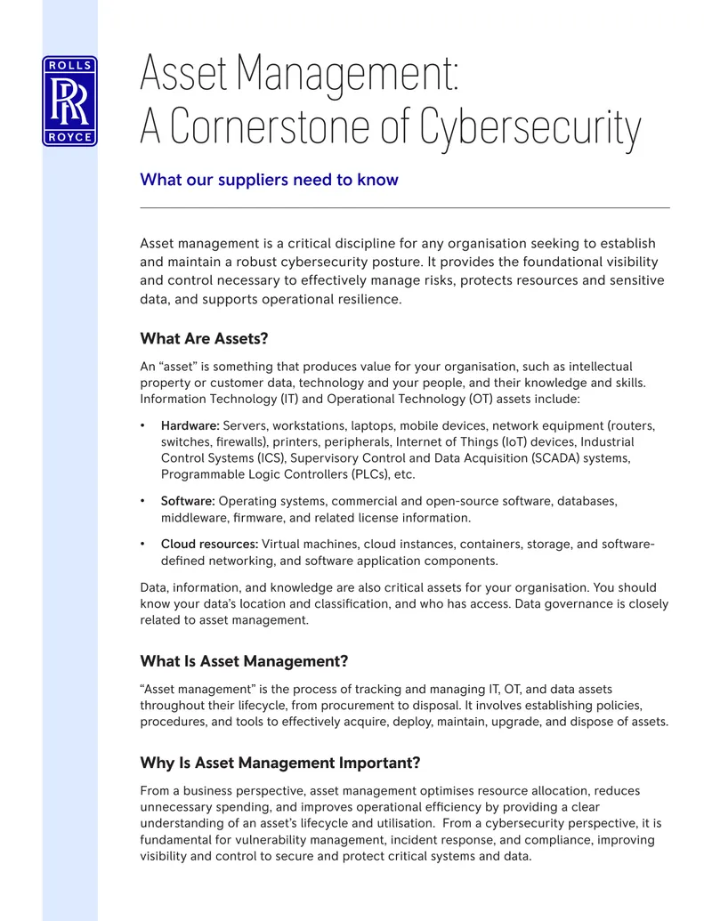 Asset Management as a Foundation for Cybersecurity