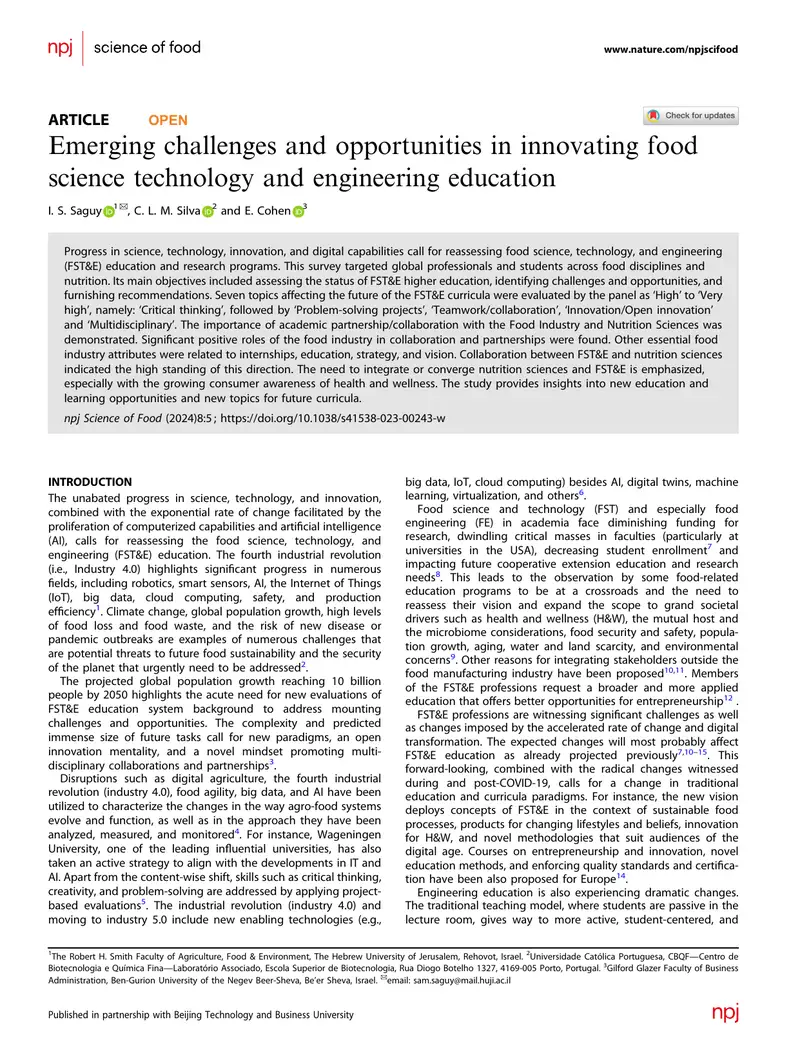Challenges and Opportunities in Food Science Education