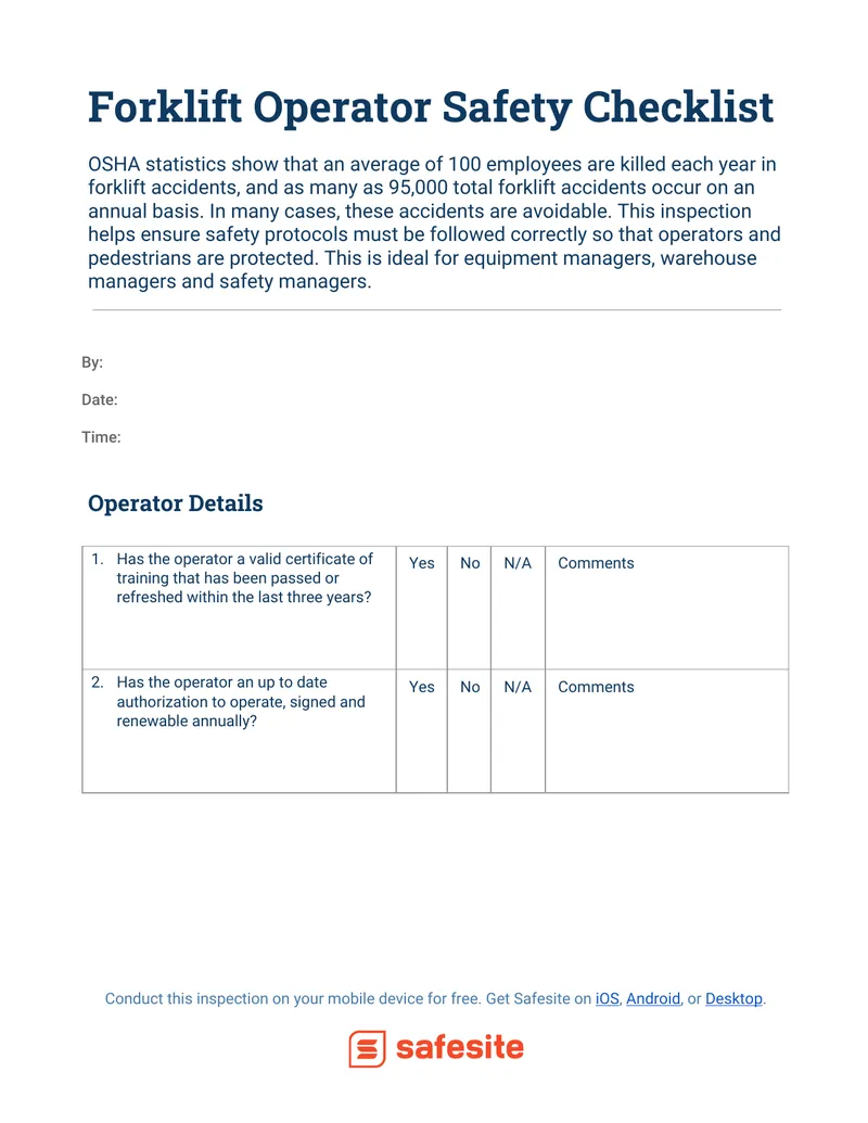Forklift Operator Safety Checklist