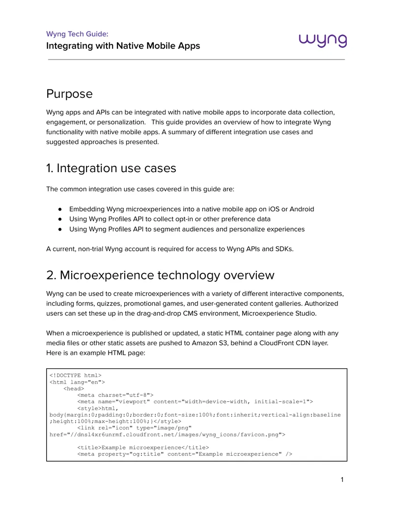 Wyng Integration Guide for Native Mobile Apps