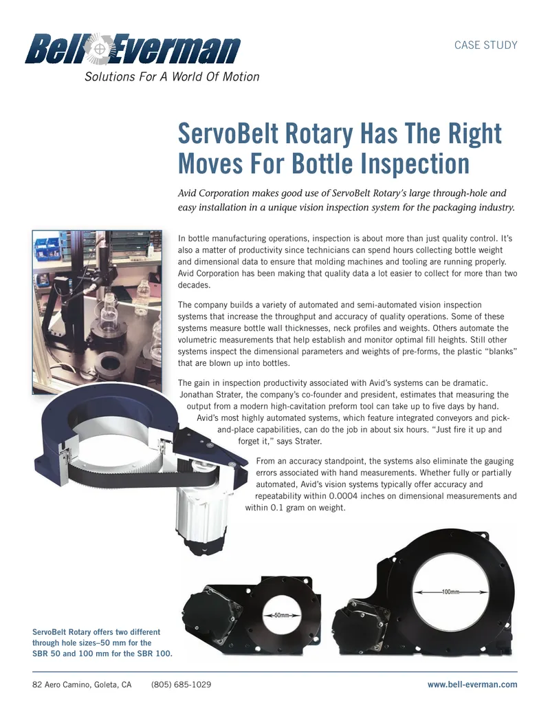 ServoBelt Rotary Application in Bottle Inspection