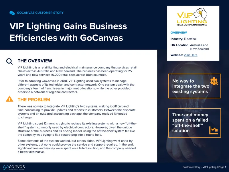 VIP Lighting Business Efficiency Improvement with GoCanvas