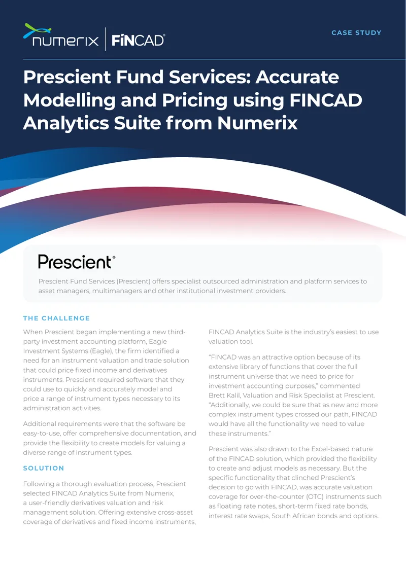 Prescient Fund Services Case Study on FINCAD Analytics Suite