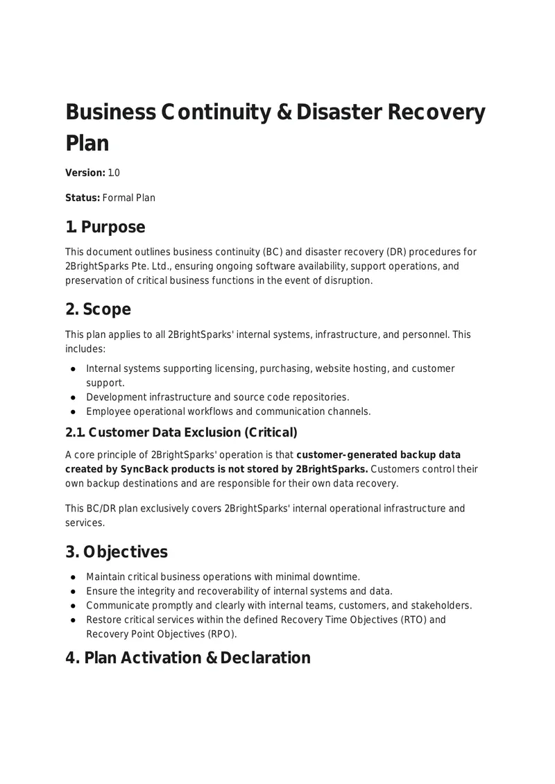 Business Continuity and Disaster Recovery Plan