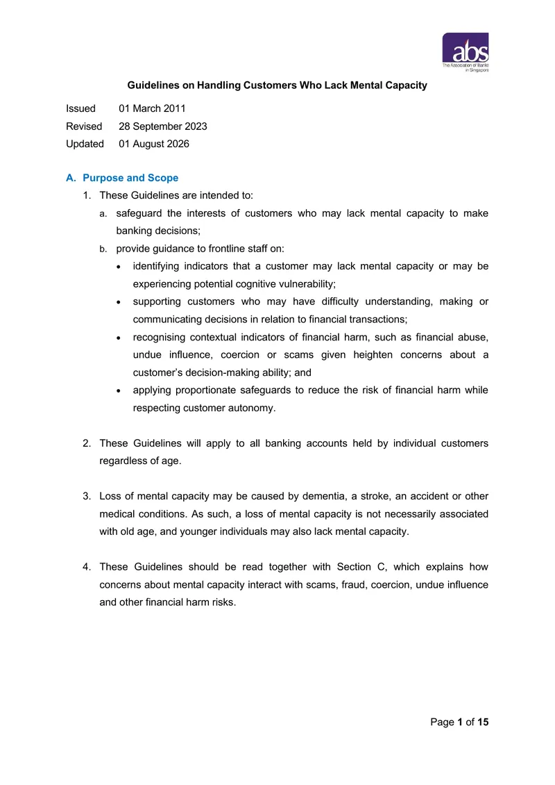 Guidelines on Handling Customers Who Lack Mental Capacity