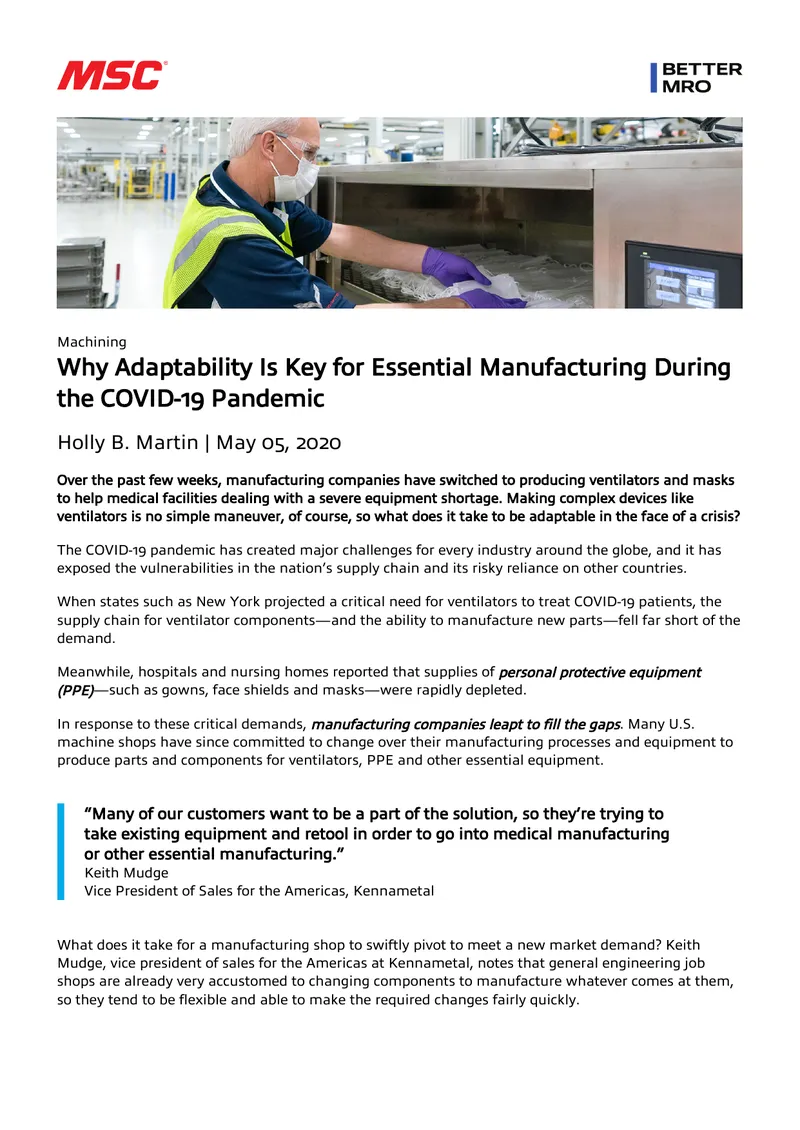 Adaptability in Manufacturing During COVID-19