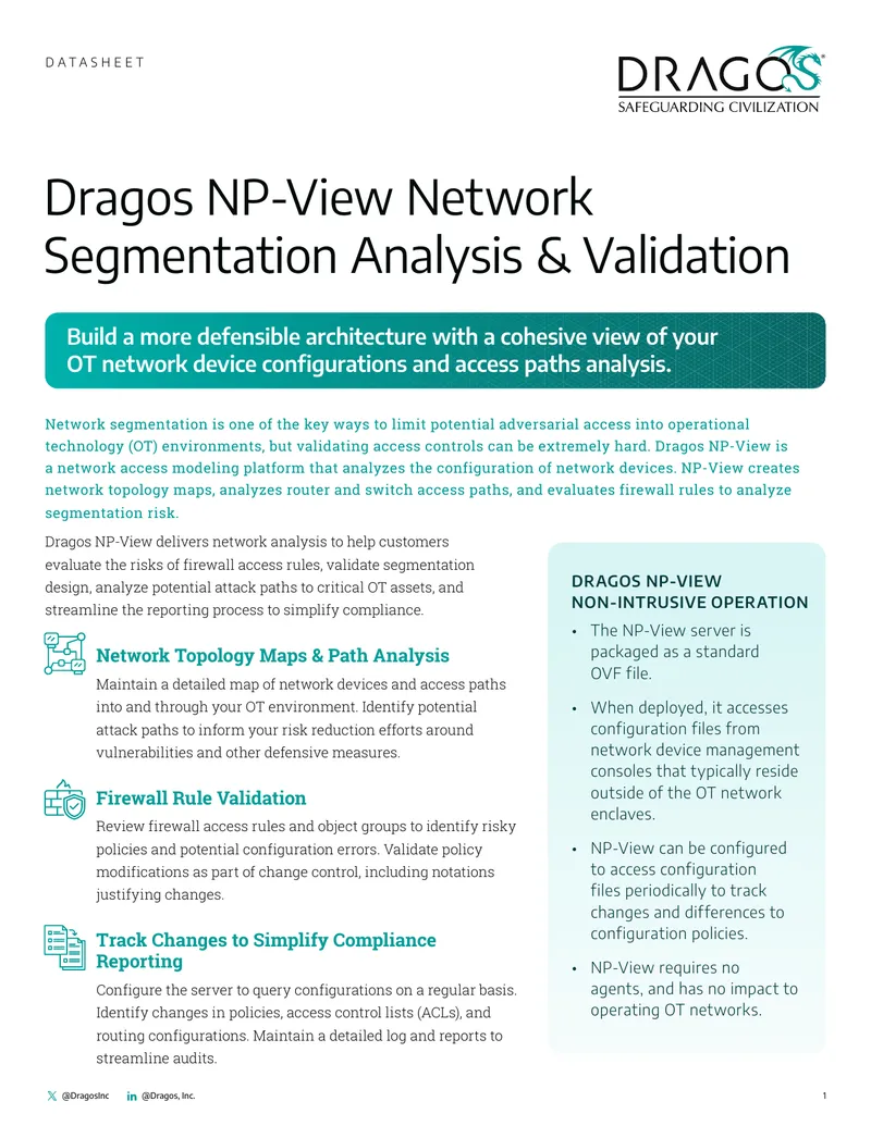 Dragos NP-View Network Segmentation Analysis Data Sheet
