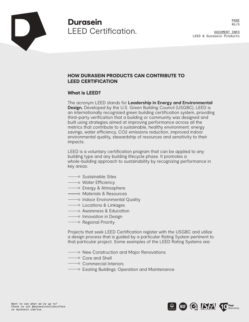 Durasein Products and LEED Certification Contributions
