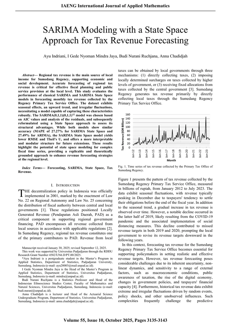 SARIMA Modeling with a State Space Approach for Tax Revenue Forecasting