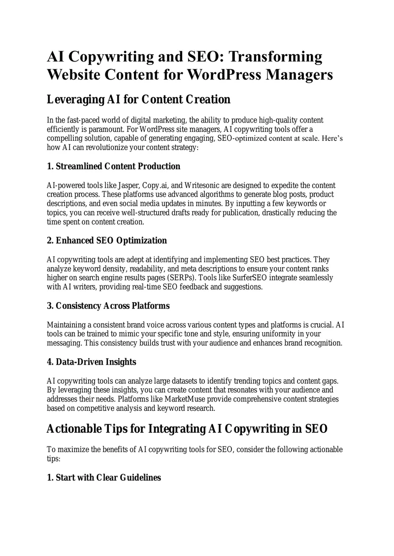 AI Copywriting and SEO for WordPress Managers