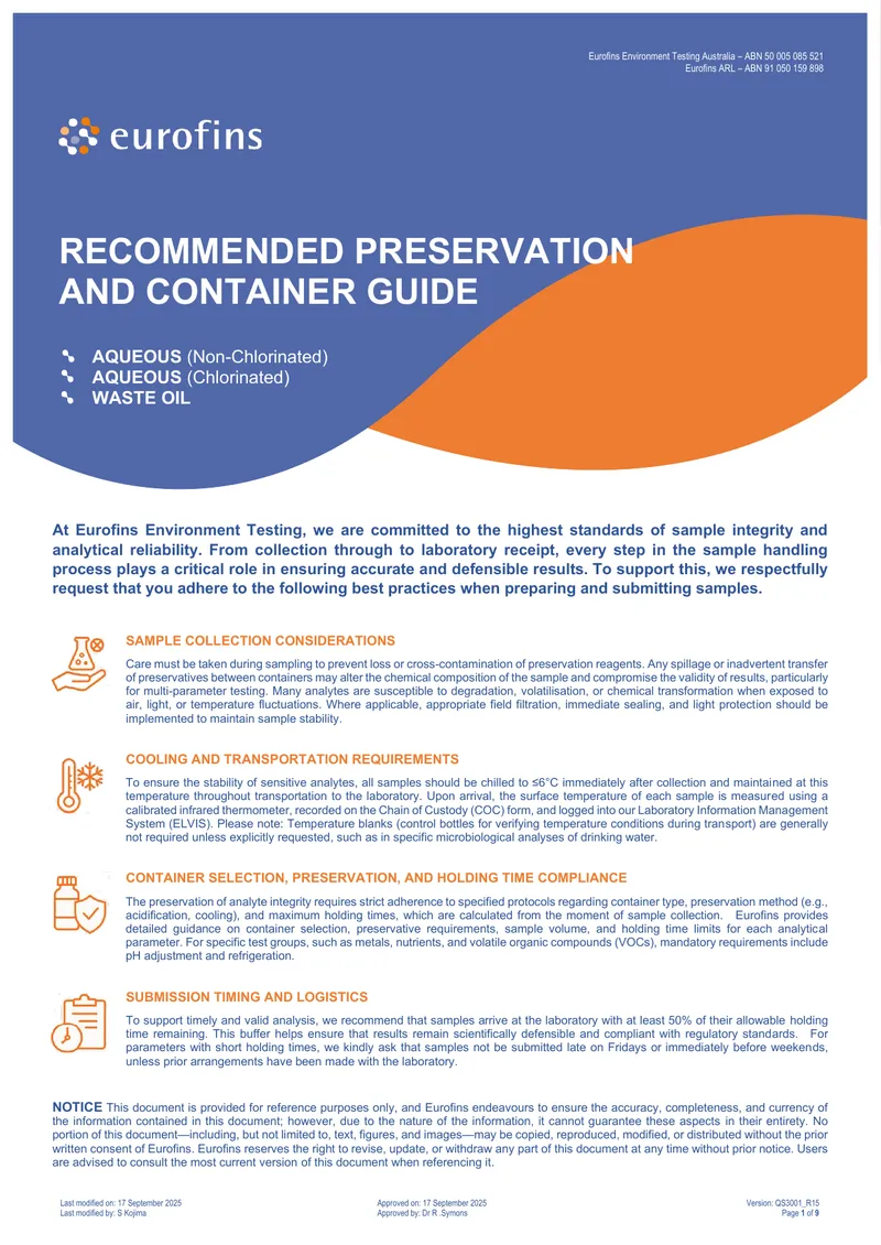 Recommended Preservation and Container Guide
