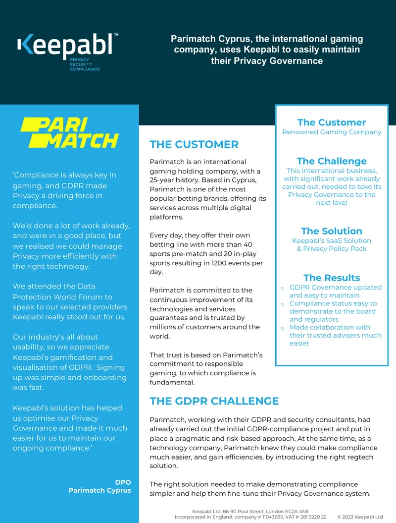 Privacy Governance Optimization for Parimatch Cyprus
